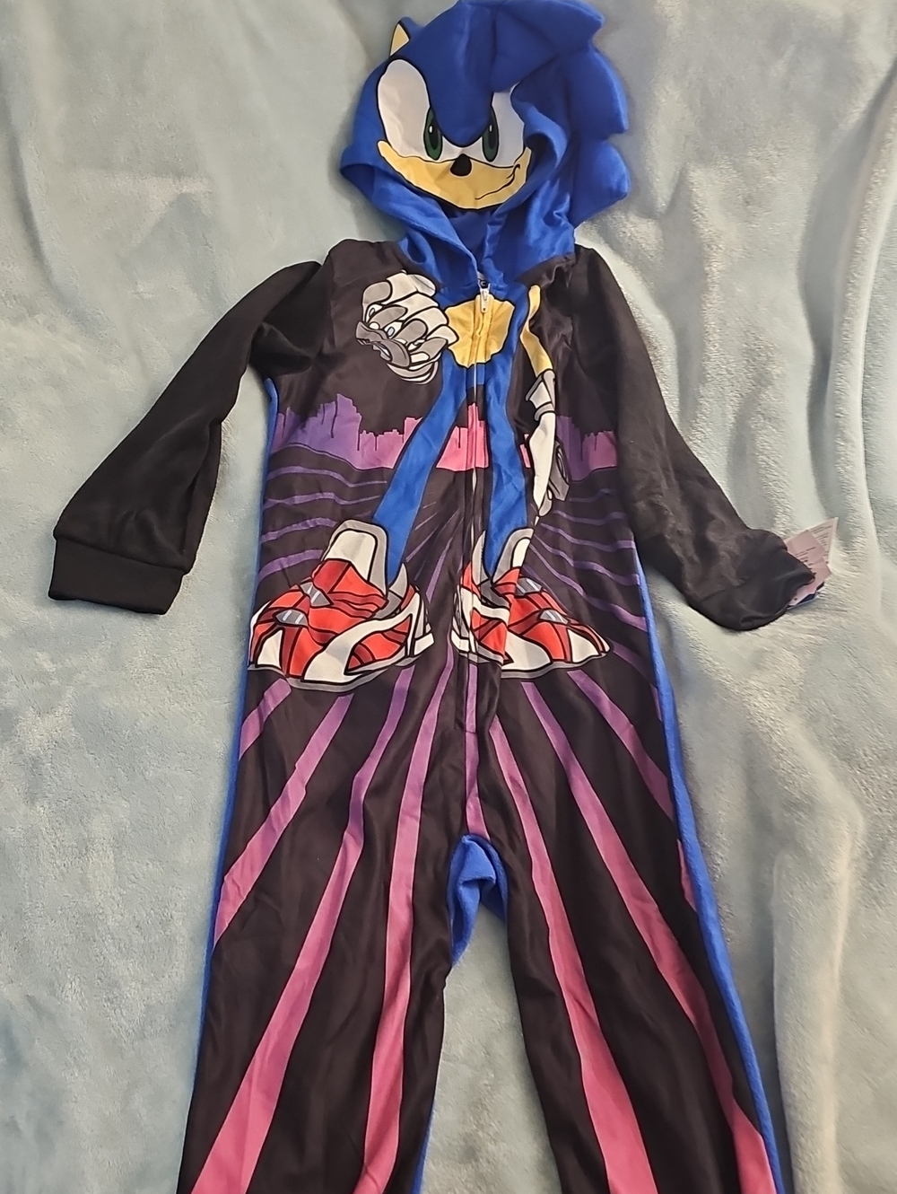 Sonic Character Blue Kids One-Piece Footie with Hood